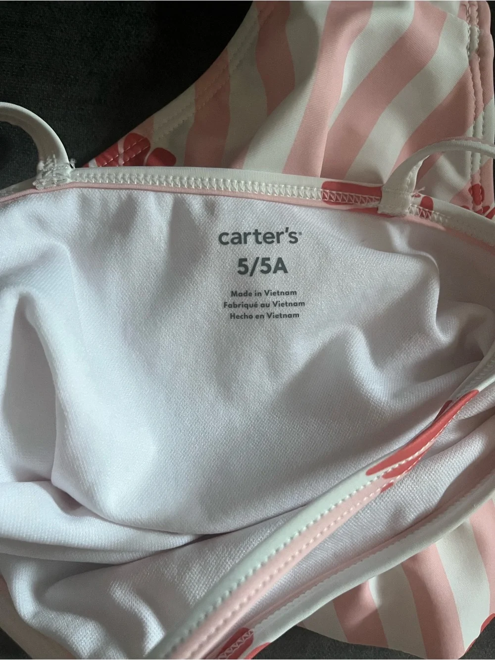Carter's Peach/Coral & White Striped Shell Print One-Piece Swimsuit